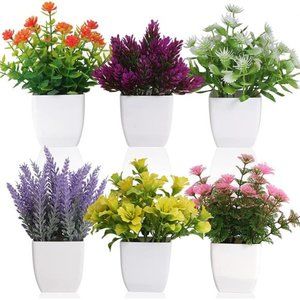 6pcs Artificial Pot Flowers Small Fake Plants with Pot Mini Potted Plants Decor